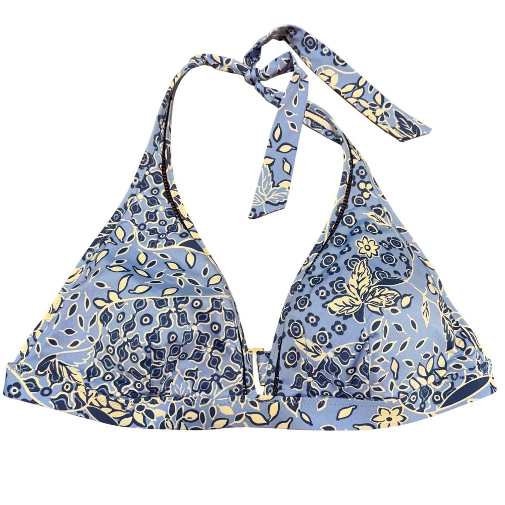 Lands' End Blue White Floral Paisley Halter Bikini Top Size 14 Coastal Beach